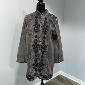 Soft Surroundings Embroidered Denim Tunic Jacket Size medium gray off black
